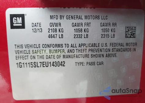 2014 Chevrolet Impala 1Lt from USA, damaged, VIN 1G1115SL7EU143042